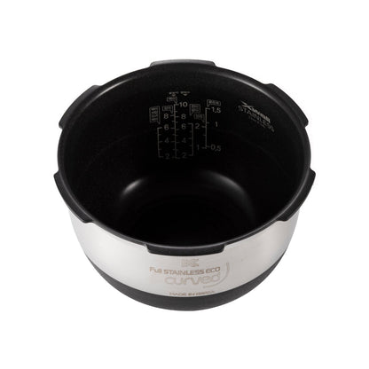 Cuckoo Full Stainless Eco curved inner pot with nonstick interior, water level markings, and X-Wall Stainless coating. (INNERPOT-CRP-JHVR10)