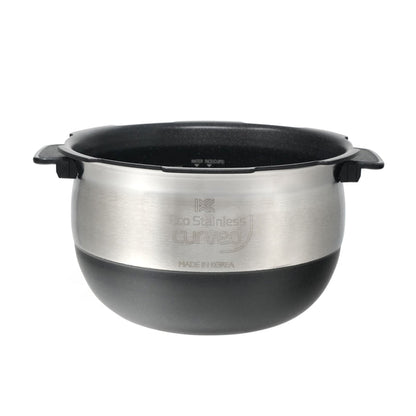 Cuckoo Eco Stainless curved replacement inner pot featuring a nonstick interior and side handles. (INNERPOT-CRP-JH/LH/OH10)