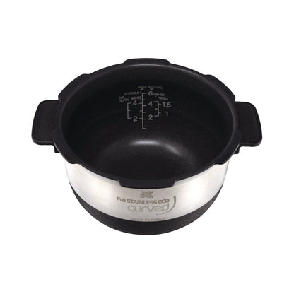 Cuckoo replacement rice cooker pot, showing interior water level markings and a durable black nonstick coating. (INNERPOT-CRP-DH/JH/LH/OH/PH06)