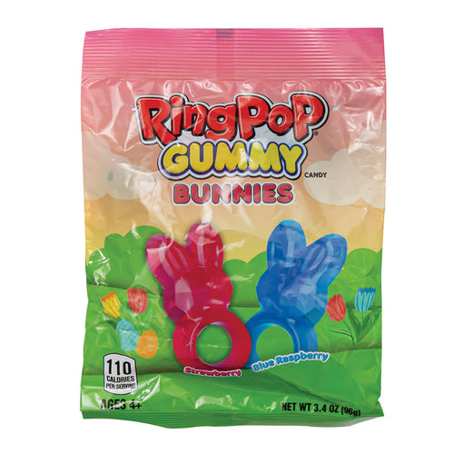 Ring Pop Strawberry and Blue Raspberry Bunny Gummy Candy Peg Bag - 8 Count