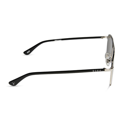 yellowstone x diff eyewear featuring the rip wheeler navigator sunglasses with a silver frame and grey polarized lenses side view