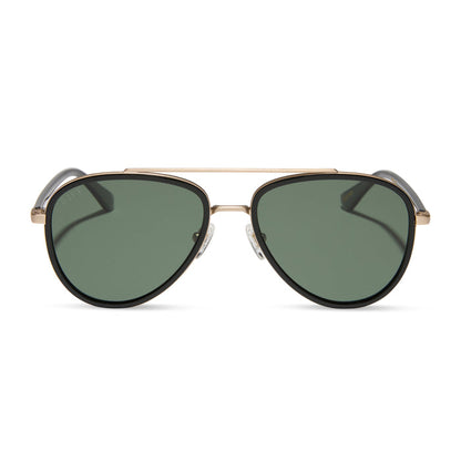 yellowstone x diff eyewear featuring the yellowstone aviator sunglasses with a black frame and g15 polarized lenses front view