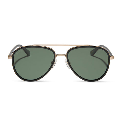 yellowstone x diff eyewear featuring the yellowstone aviator sunglasses with a black frame and g15 polarized lenses front view