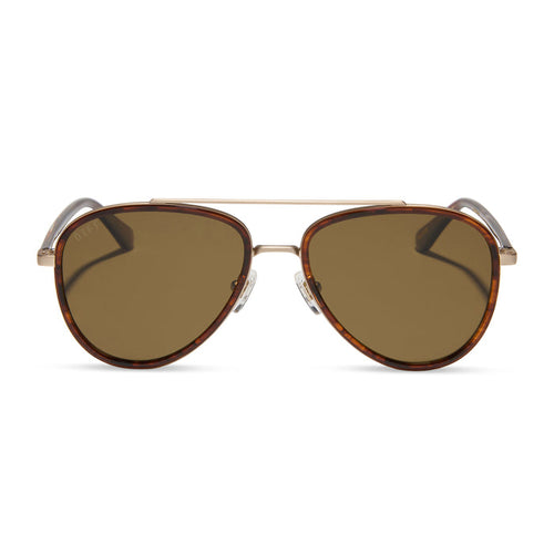 yellowstone x diff eyewear featuring the yellowstone aviator sunglasses with a sequoia tortoise frame and brown polarized lenses front view