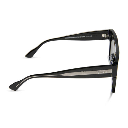 diff eyewear roberts square sunglasses with a black frame and grey polarized lenses side view