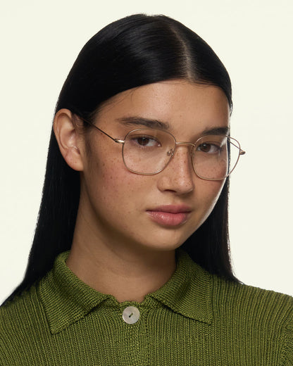lifestyle-Tinsel::women Roosevelt Eyeglasses square gold metal