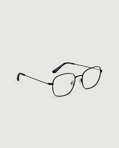 Charcoal::Roosevelt Eyeglasses square black metal front diagonal
