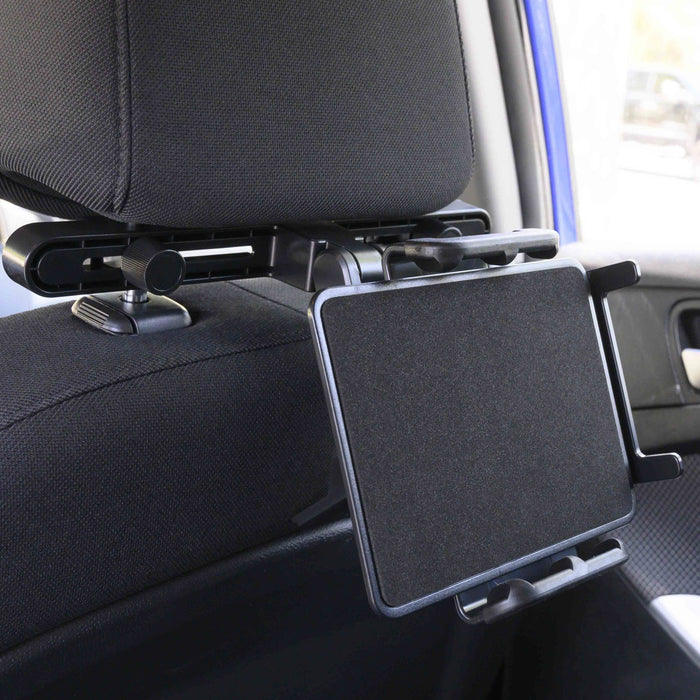 black mount on headrest of vehicle