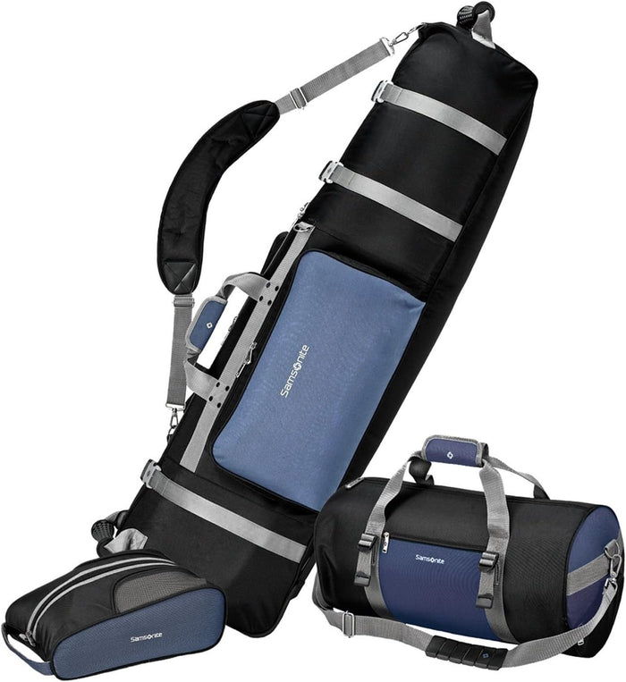 Samsonite Golf Deluxe 3 Piece Golf Travel Set With Wheeling Travel Cover Golf Bag Duffel Bag And Shoe Bag