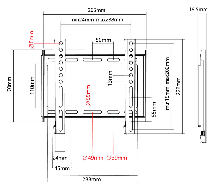 SGB201 FIXED MOUNT BRACKET FOR 23-43 INCHES