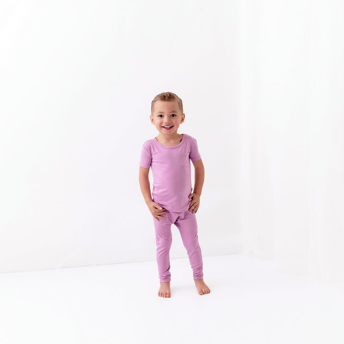 Toddler wearing Short Sleeve Kids Pajamas with Pants in Poi