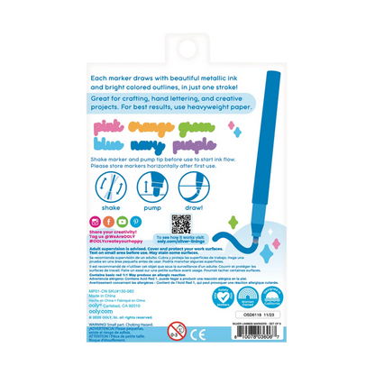 Back of packaging of Silver Linings Outline Markers