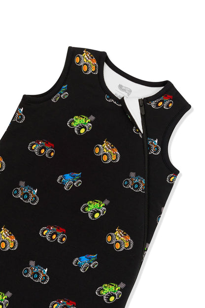 Top part of Sleep Bag 1.0 with Monster Truck print on white background