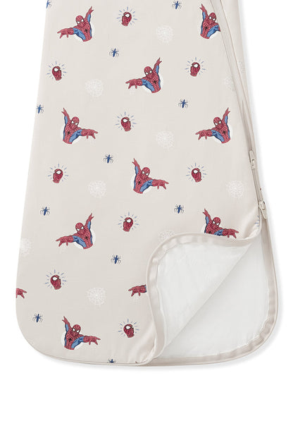 Oat Sleep Bag in Spider-Man 1.0 print with dual zipper on a white background