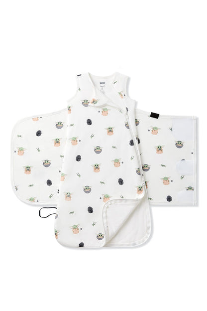 Double zipper shown on an unswaddled Sleep Bag Swaddler in Grogu™ 1.0