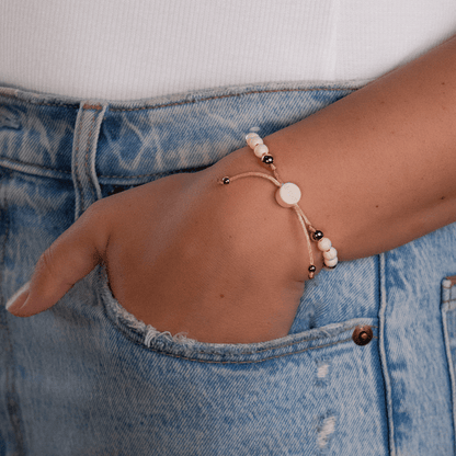 6mm Beaded Bracelet - Champagne & Gold