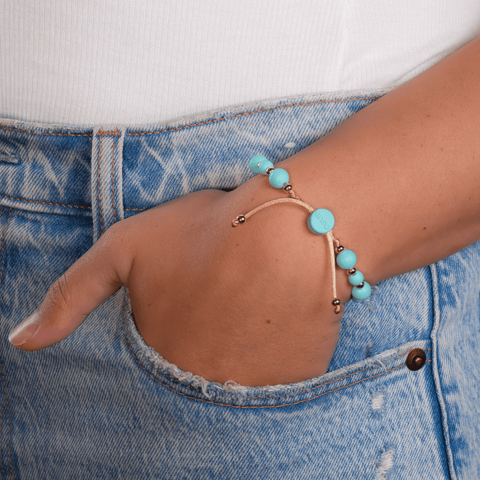 6mm Beaded Bracelet - Turquoise & Gold