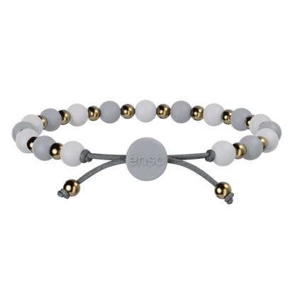 6mm Beaded Bracelet - White, Misty Grey, & Gold