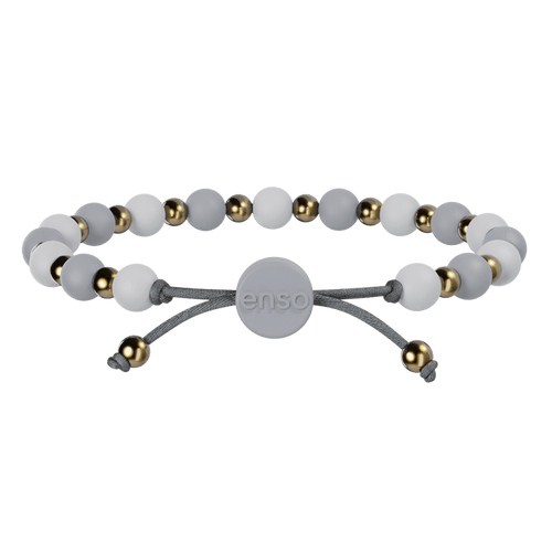 6mm Beaded Bracelet - White, Misty Grey, & Gold