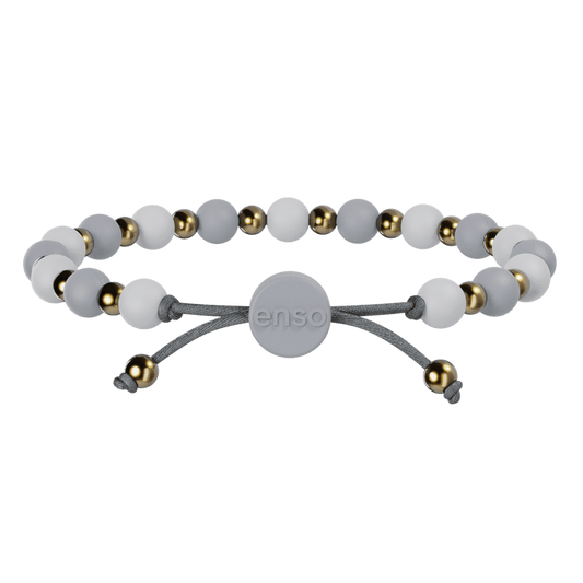 6mm Beaded Bracelet - White, Misty Grey, & Gold