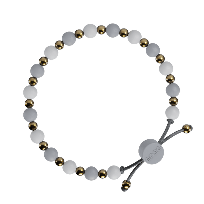 6mm Beaded Bracelet - White, Misty Grey, & Gold
