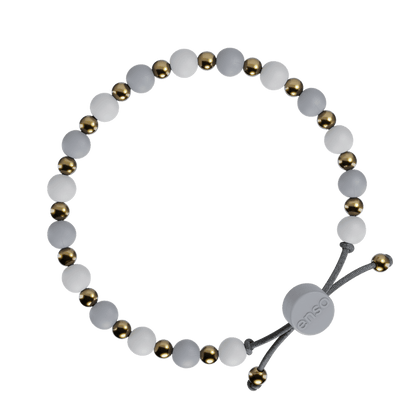 6mm Beaded Bracelet - White, Misty Grey, & Gold