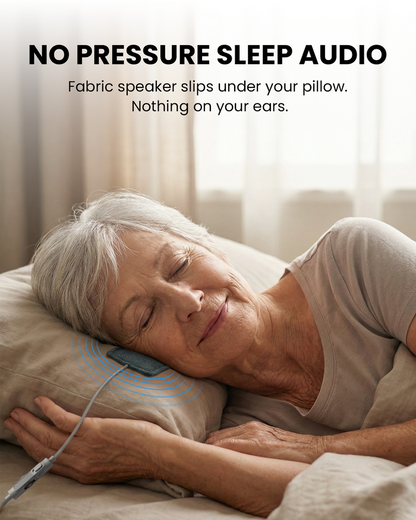Slumber Duo Wired Dual Pillow Speaker for Sleeping, pressure-free audio, slips under your pillow, ideal for side sleepers.