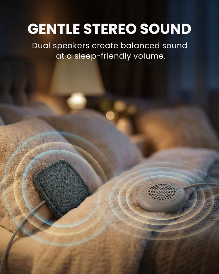 Slumber Duo Wired Dual Pillow Speaker for Sleeping, balanced sound at sleep-friendly volume; not for loud bass or immersive audio.