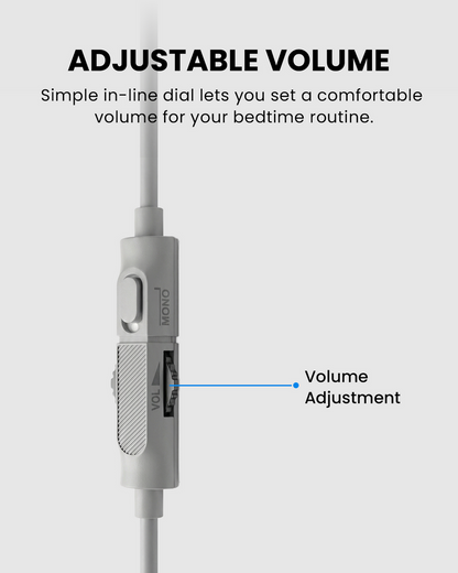 Slumber Duo Wired Dual Pillow Speaker for Sleeping with in-line volume control for easy adjustment during nighttime use.