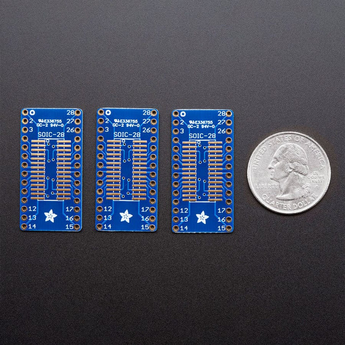 SMT Breakout PCB for SOIC-28 or TSSOP-28 - 3 Pack! by Adafruit - The Pi Hut