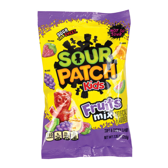 Sour Patch Kids Fruits Mix Gummy Candy Peg Bag - 12 Count