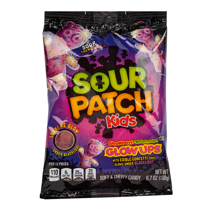 Sour Patch Kids Glow Ups Gummy Candy Peg Bag - 12 Count