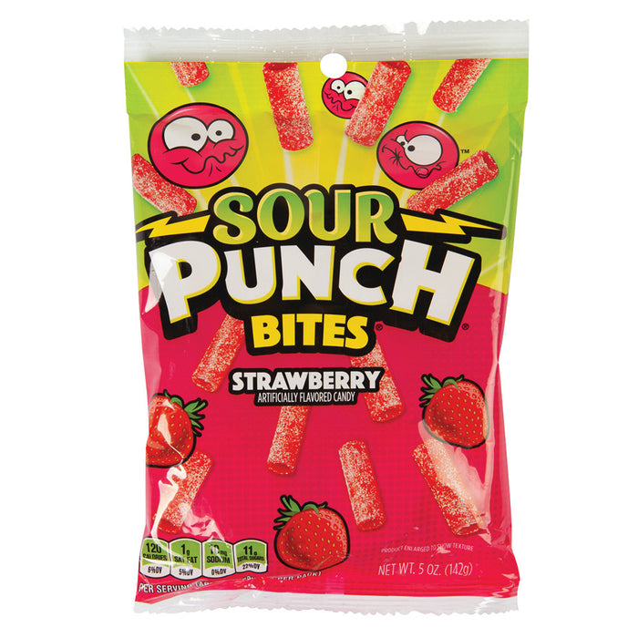 Sour Punch Strawberry Bites Sour Candy Peg Bag - 12 Count