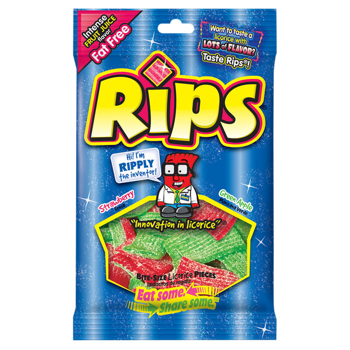 Sour Rips Strawberry Green Apple Sour Licorice Bite Size Candy Peg Bag - 12 Count