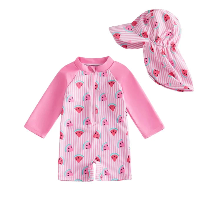 SPLISH SPLASH Striped Swimsuit with Sun Hat