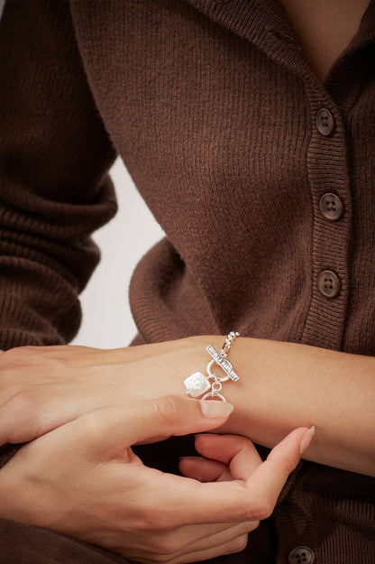Square Baroque Pearl T-Bar Bracelet