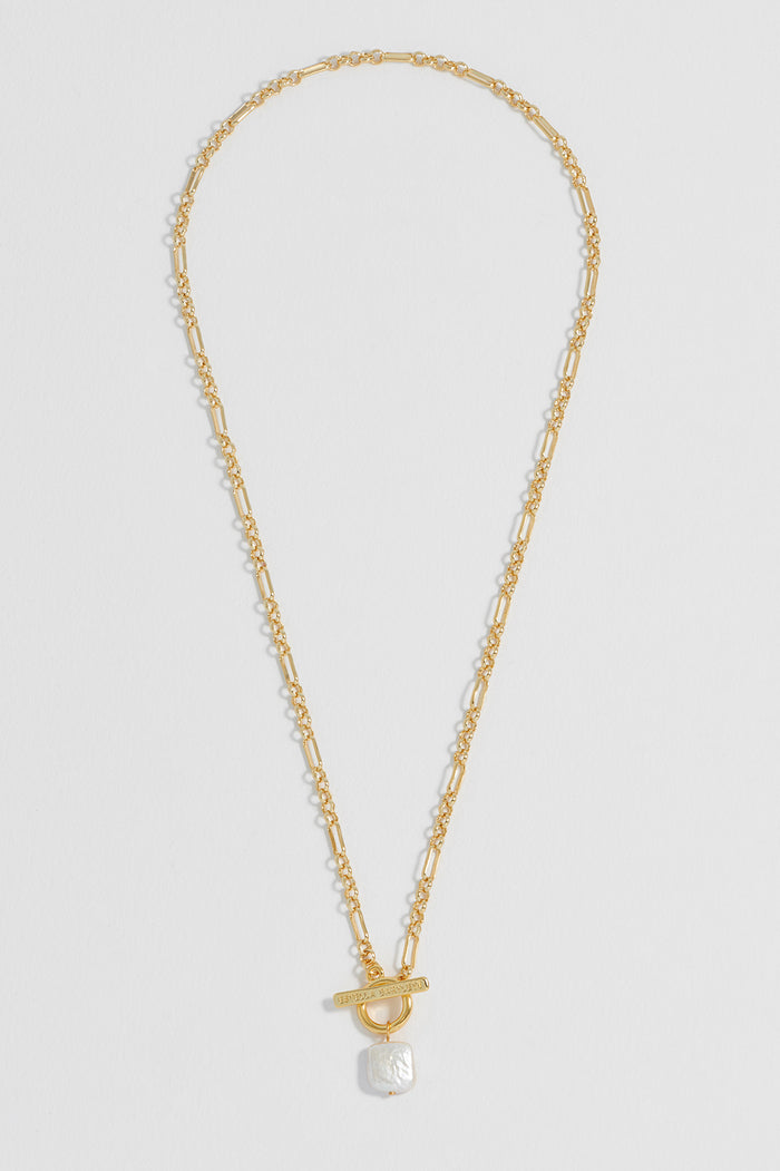 Square Baroque Pearl T-Bar Necklace