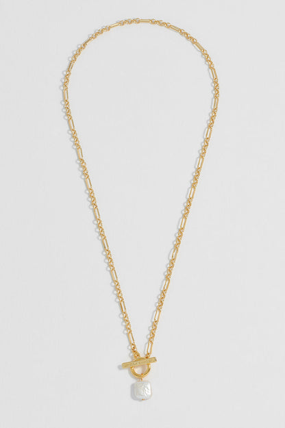 Square Baroque Pearl T-Bar Necklace