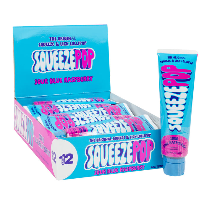 Squeeze Pop Sour Blue Raspberry Candy Tubes - 12 Count
