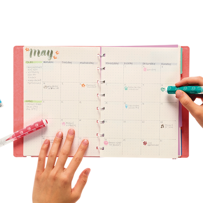 Placing colored stamps in a planner calendar with Stampables Double-Ended Stamp & Brush Markers