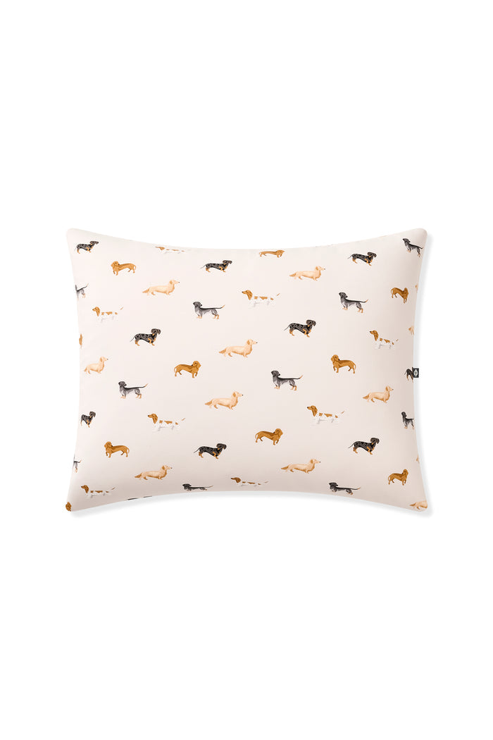 Standard Pillowcase in Dachshund print on a white background