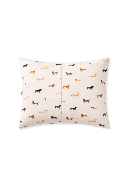 Back side of Standard Pillowcase in Dachshund print on a white background