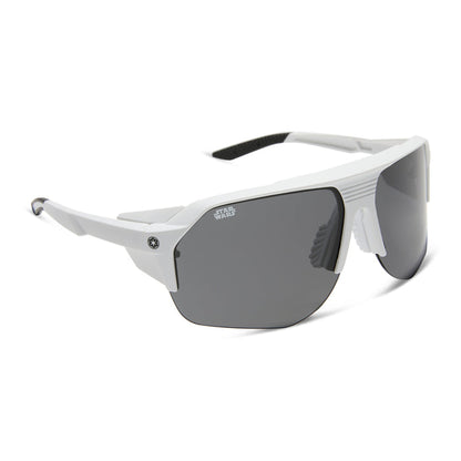 star wars™ x diff sport featuring thestormtrooper square sunglasses with a galactic white frame and category 3 dark grey polarized lenses angled view