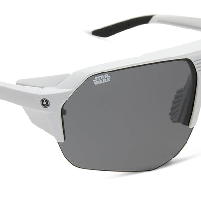 star wars™ x diff sport featuring thestormtrooper square sunglasses with a galactic white frame and category 3 dark grey polarized lenses detailed view