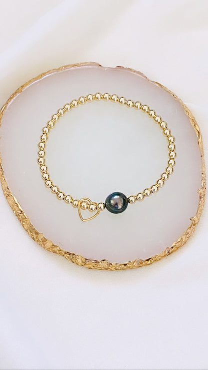 Stretch pearl x charm bracelet - 4mm