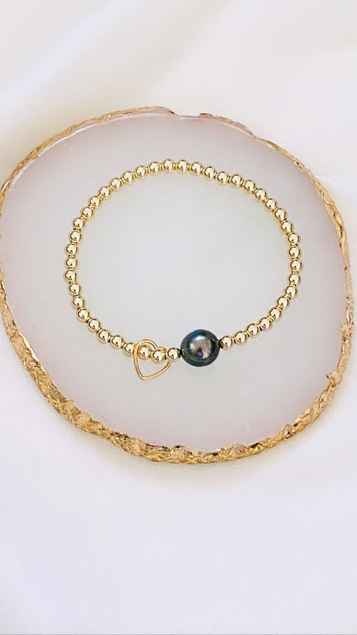 Stretch pearl x charm bracelet - 4mm