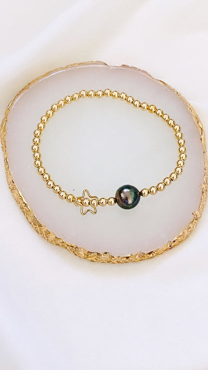 Stretch pearl x charm bracelet - 4mm