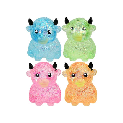 Sugar Gel Squishy 3 Inch Sparkle Highland Cow Maltose Filled Sensory Toy - Assorted