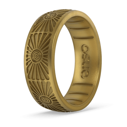 Etched Signature Silicone Ring - Sunburst Spiral - Antique Gold