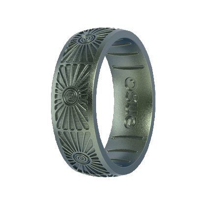 Etched Signature Silicone Ring - Sunburst Spiral - Volcanic Ash